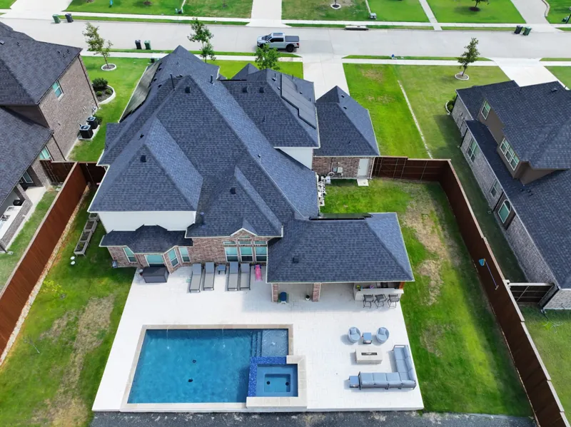 completed roof replacement with pool on a large DFW home